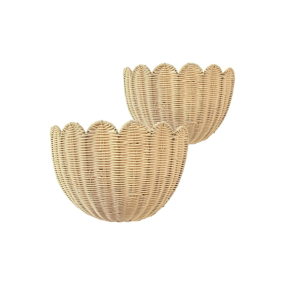 Set of 2 Scalloped Hanging Wicker Baskets for Wall, Scalloped Home Decor, Han...