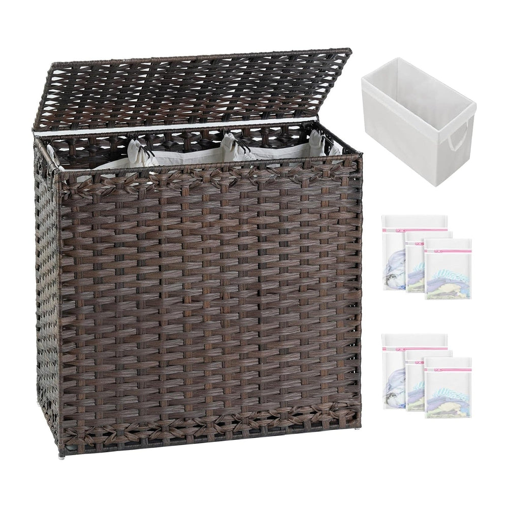SETVSON Laundry Hamper with Lid Laundry Basket 132 L PE Rattan, Brown