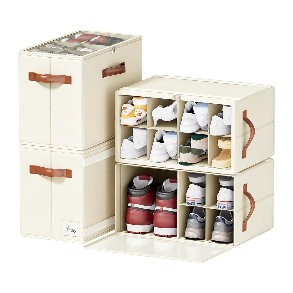 Shoe Organizer for Closet, Fits 32 Pairs, Beige, 4 Pack