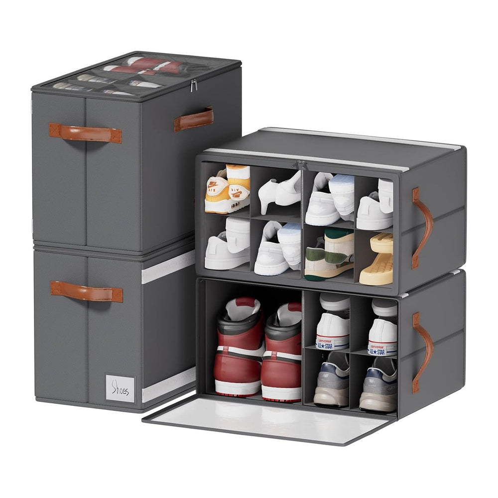 Shoe Organizer for Closet, Fits 32 Pairs, Gray, 4 Pack