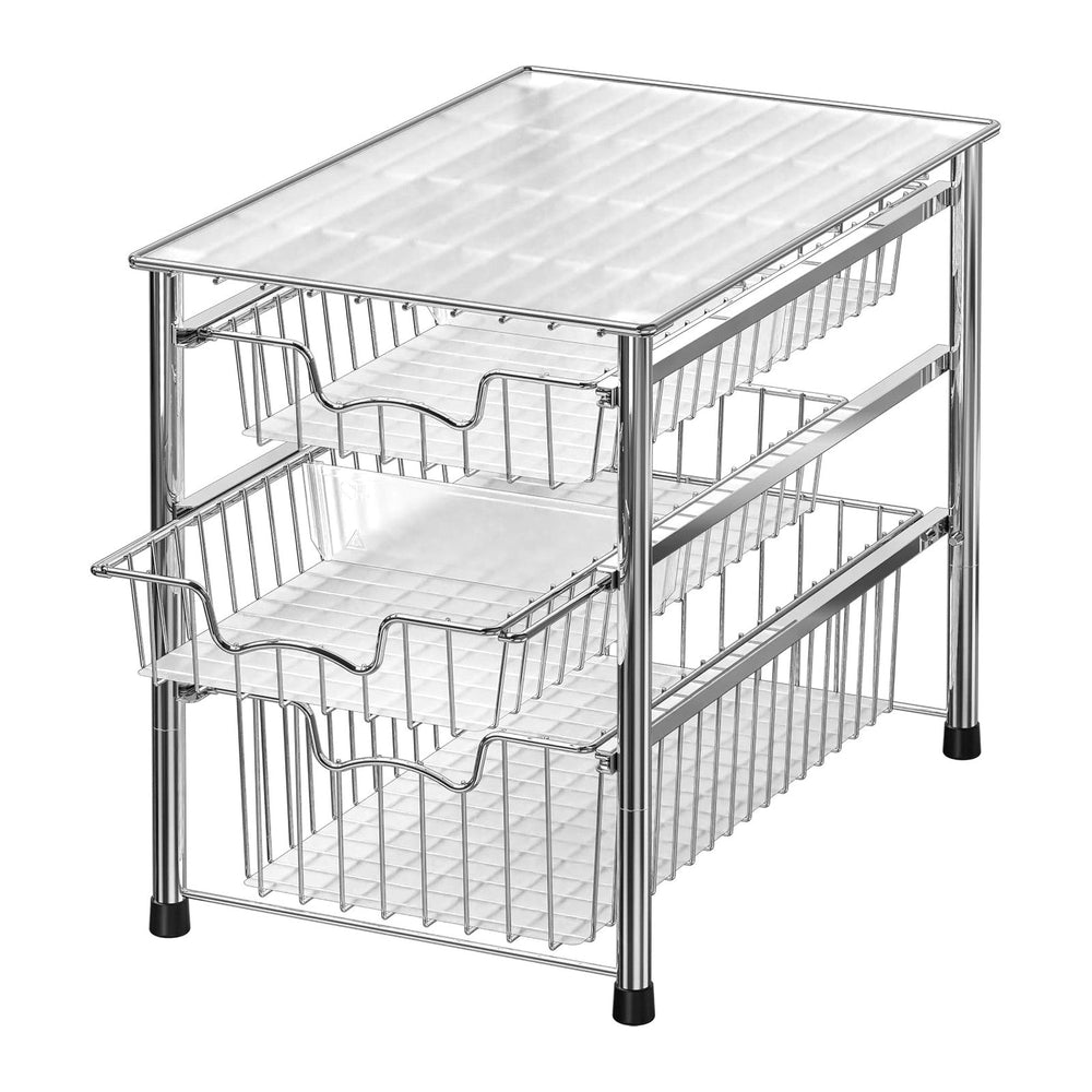 Simple Houseware Stackable 3 Tier Sliding Basket Organizer Drawer, Chrome