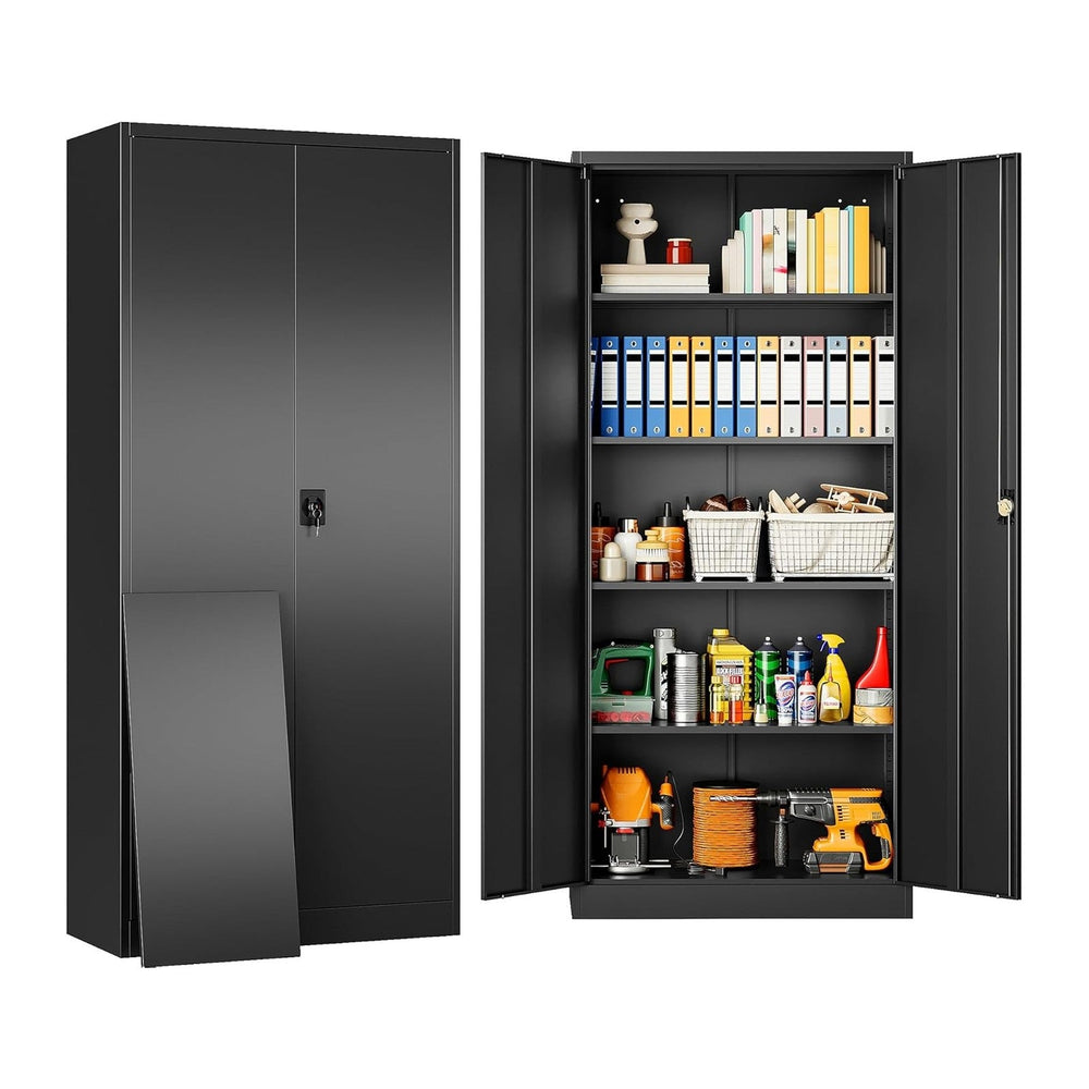 SISESOL Metal Storage Cabinet with 2 Doors and 5 Shelves,71" Lockable Ga...