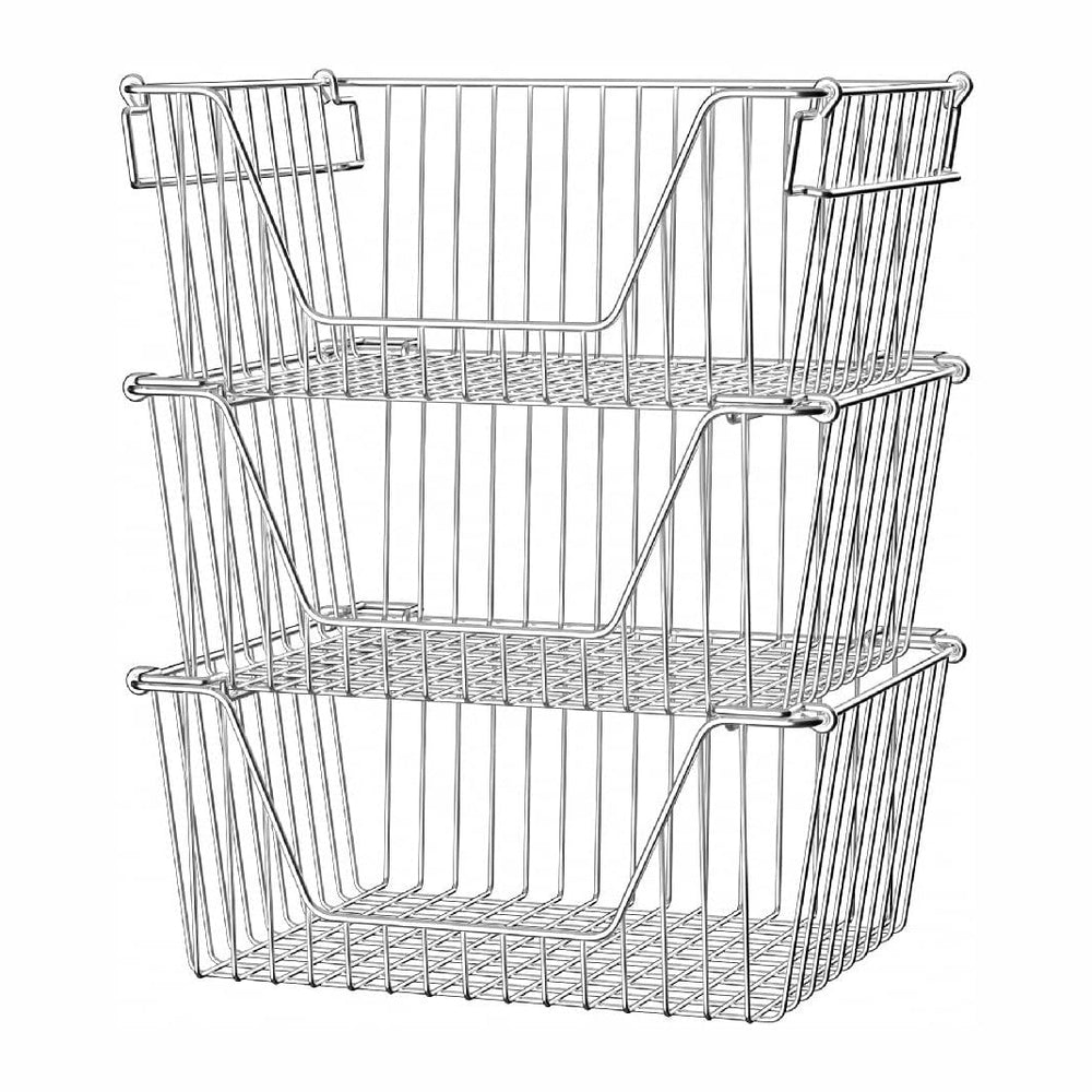 Slideep Large Stackable Storage Baskets Cabinet Organizer Sturdy Metal Wire P...