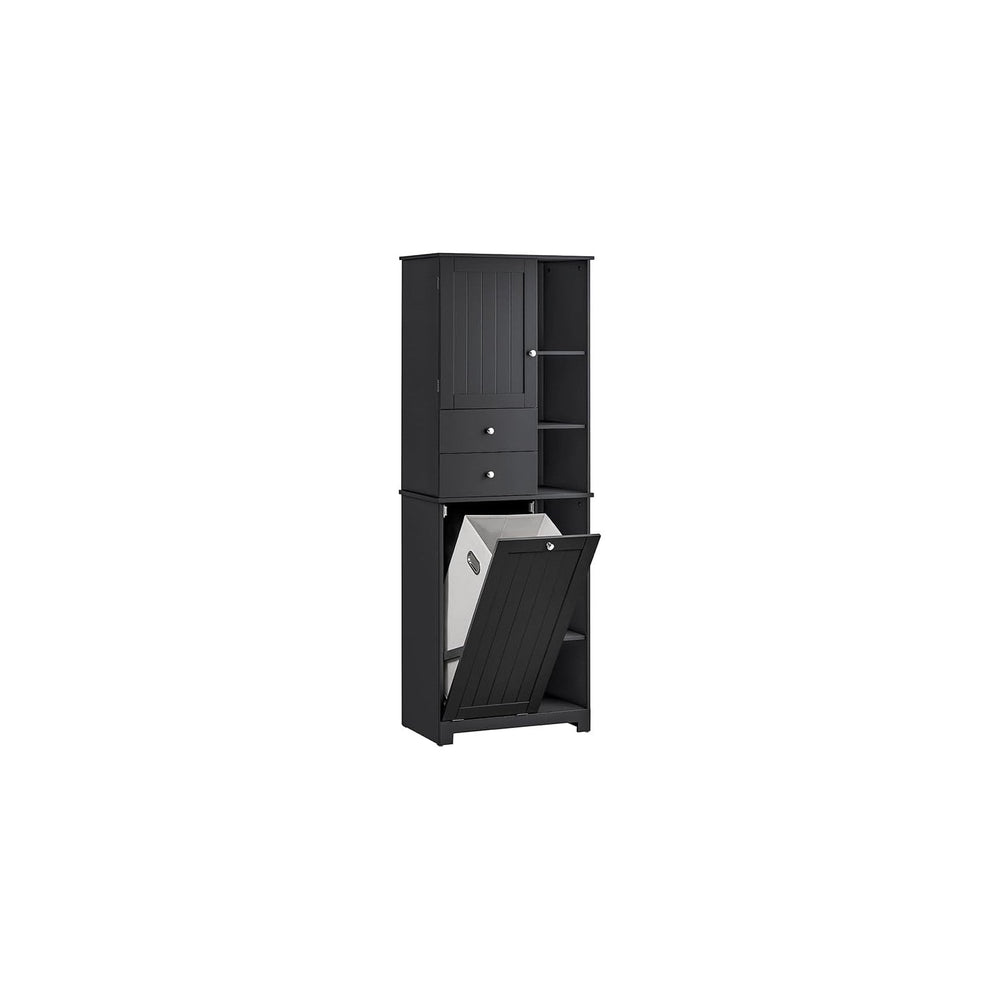 SoBuy Tall Tilt-Out Laundry Hamper Cabinet with Removable Basket and Shelves,...