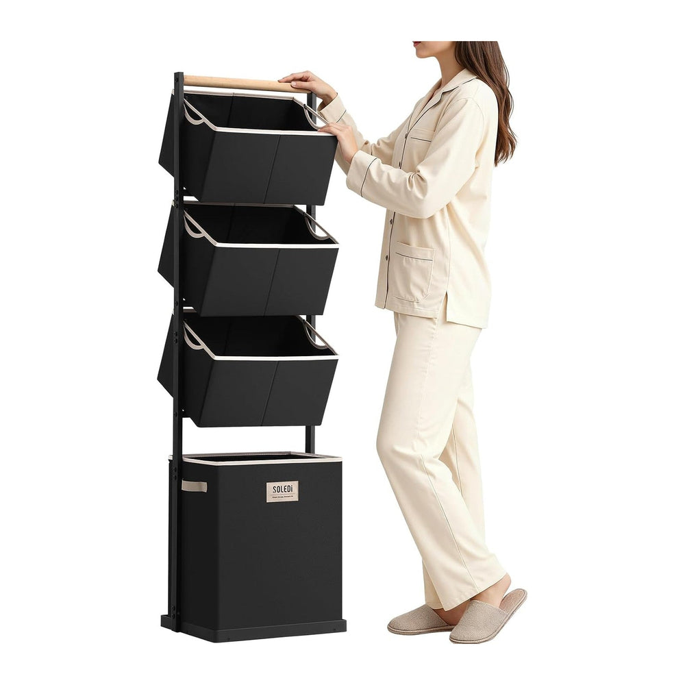 SOLEDI 4-Tier Laundry Hamper Sorter Vertical Laundry Basket for Small Space