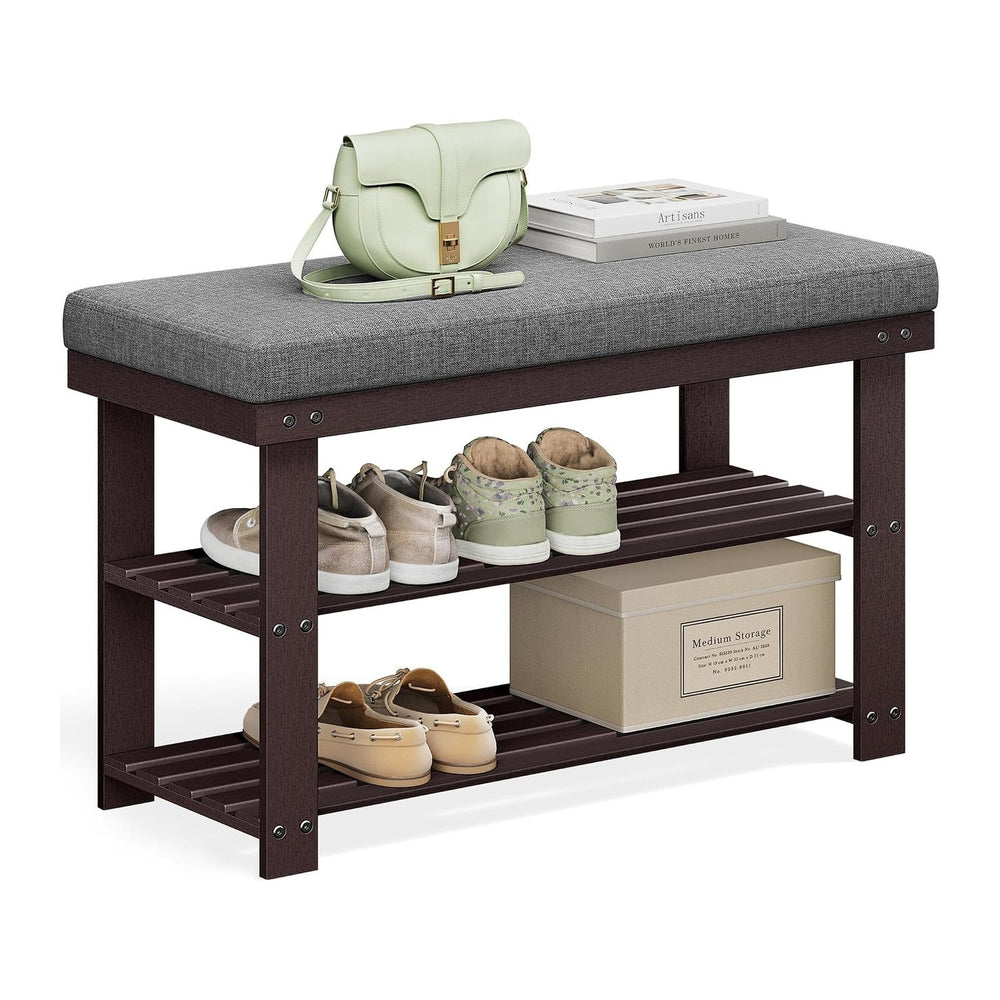 SONGMICS Bamboo Shoe Bench, 3-Tier Shoe Rack, 11.9 x 28.3 x 19.2 Inches