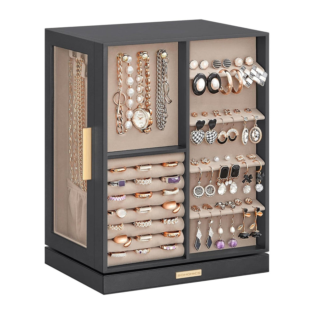 SONGMICS Jewelry Box Organizer, 360° Rotating, 5 Drawers, Slate Gray