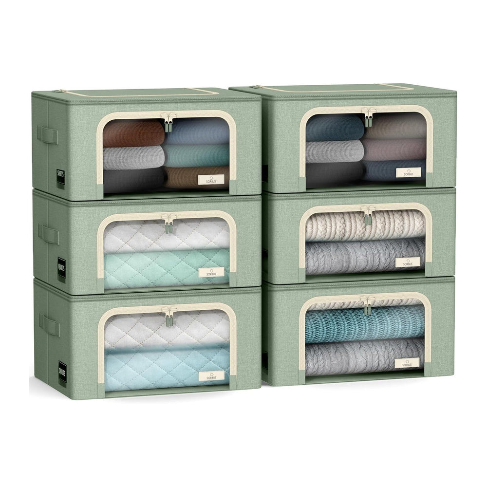 Sorbus Clothes Storage Bins, Clear Window & Handles (6 Pack, Teal)
