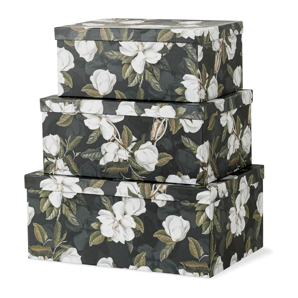 Soul & Lane - Midnight Gardenia Decorative Boxes with Lids, Set of 3, Black