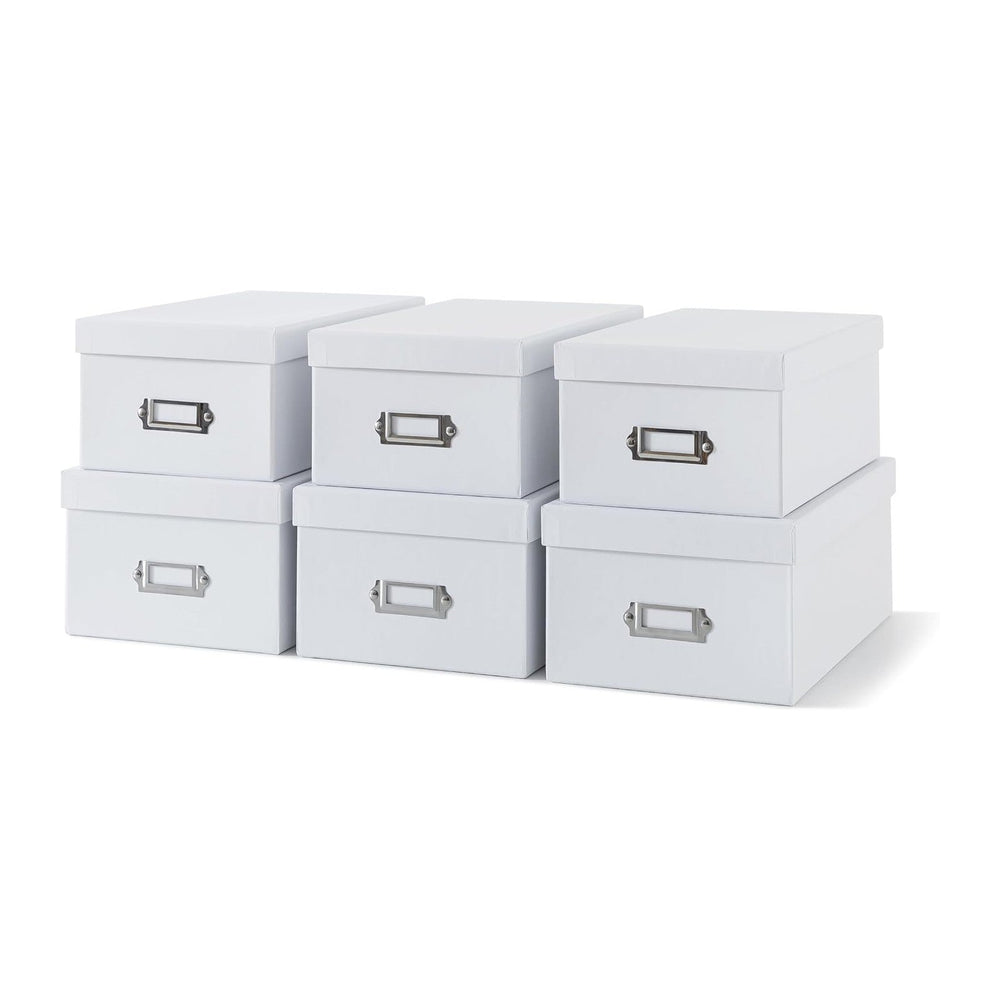 Soul & Lane - White Photo Storage Boxes with Lids, Set of 6 in 2 Sizes