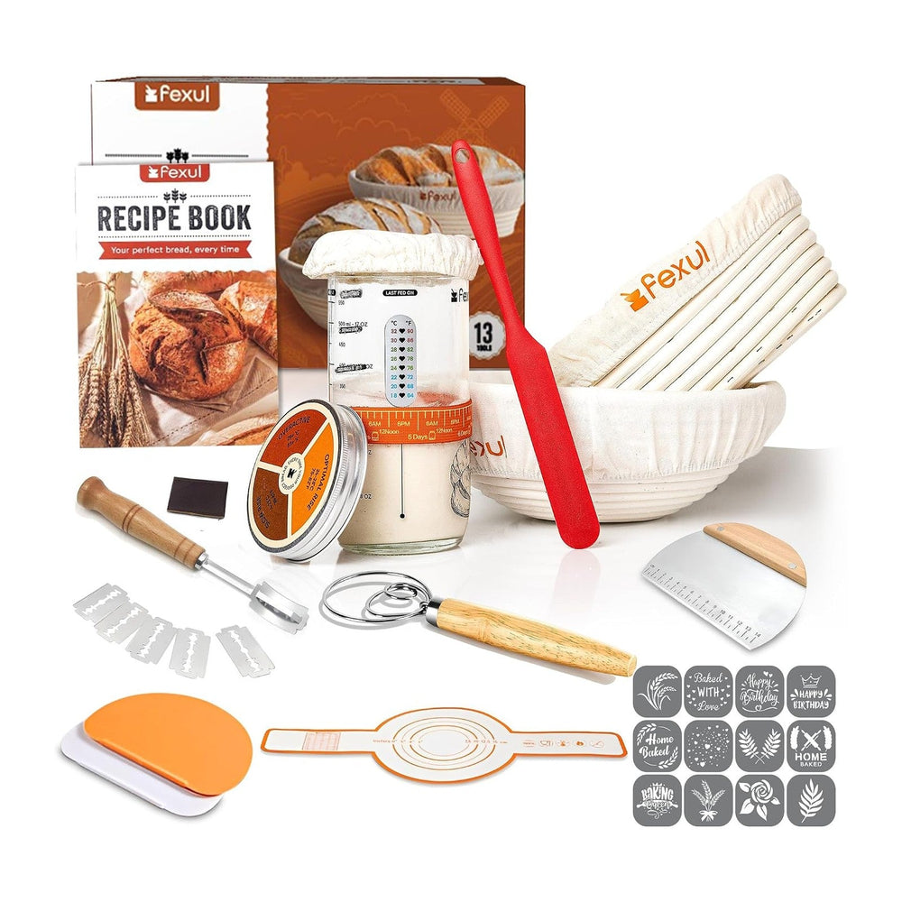 Sourdough Starter Kit with 9” Round & 10” Oval Banneton Bread Proofing Ba...