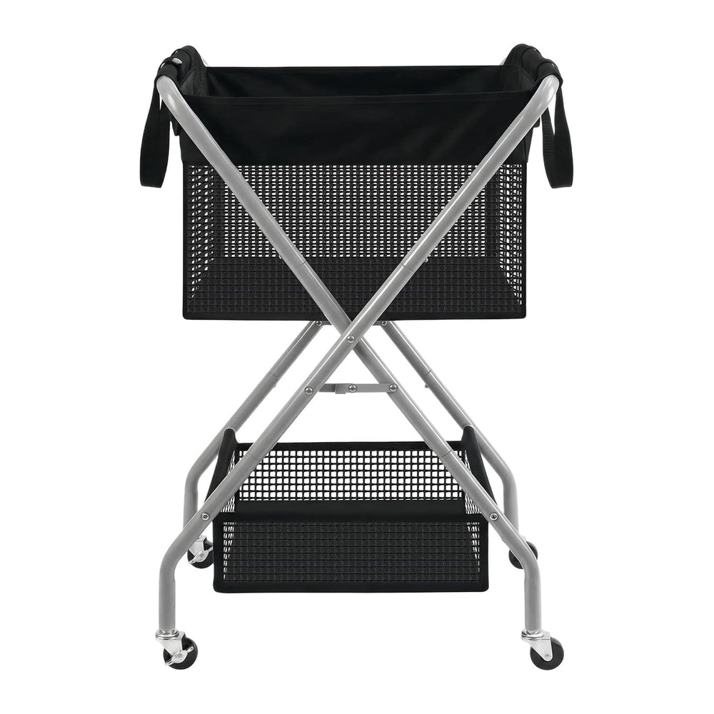STO STO 2-Tier Foldable Laundry Cart with Wheels, 75L Tall Rolling Laundry Ha...