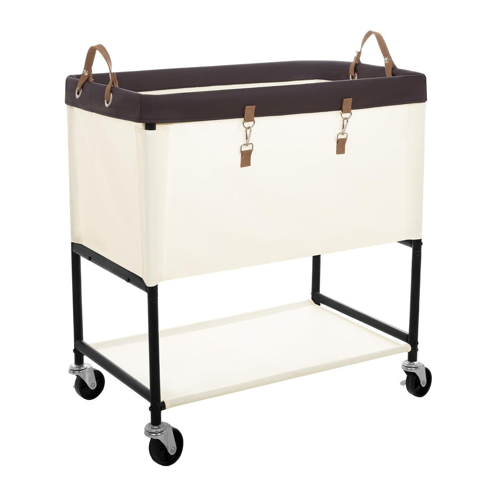 StorageWorks Laundry Cart, 2 Tier Rolling Basket with Wheels, 46 Gal, Beige