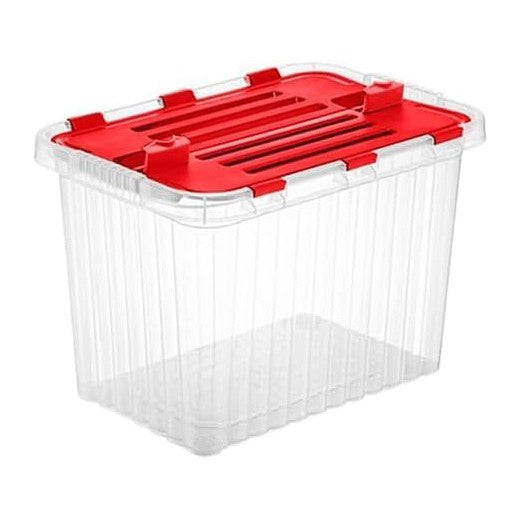 Superio Red Storage Box with Red Hinged Lids, 2 Pack Plastic Container Bins f...