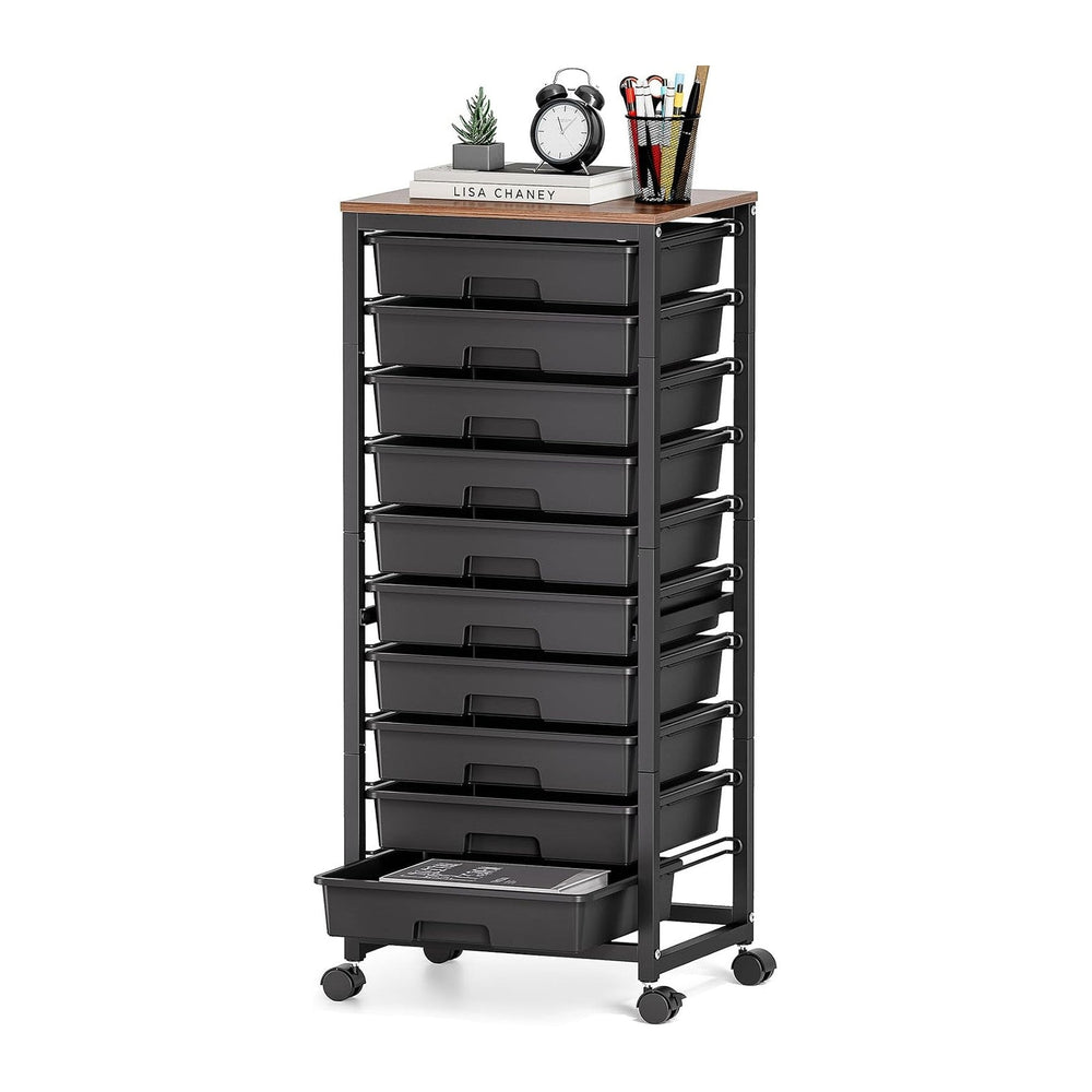 SYKIARIOL 10 Drawer Rolling Cart,Black