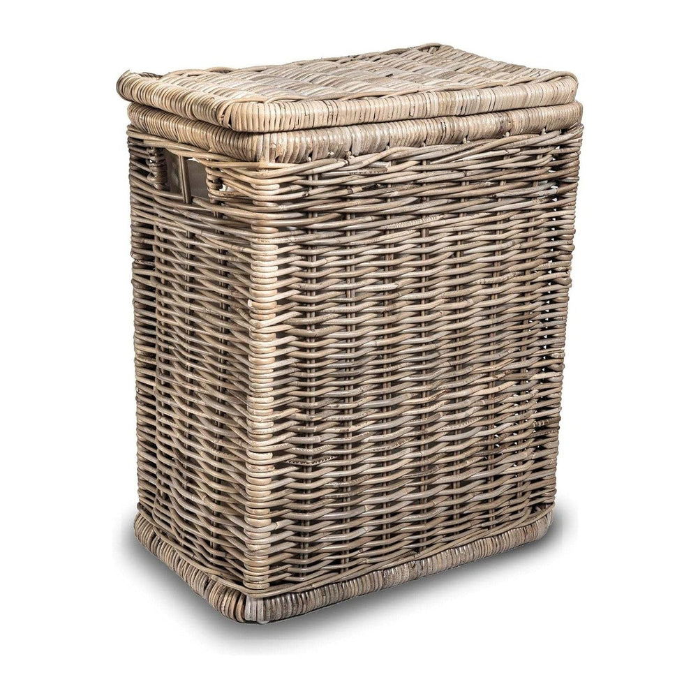 The Basket Lady Narrow Kubu Wicker Rectangular Laundry Hamper, Serene Grey