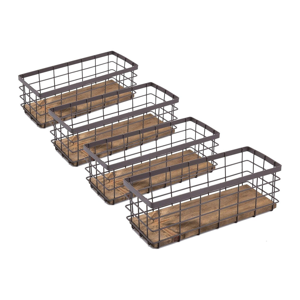 TIEYIPIN Small Metal Wire Storage Basket, Detachable Wood Base Storage Organi...