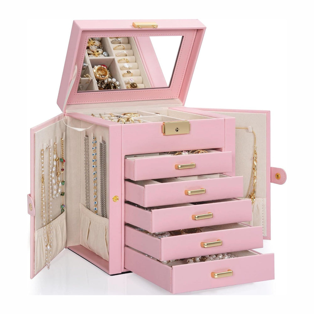TORIBIO Large Jewelry Box for Women, Leather Jewelry Organizer with Mirror &a...
