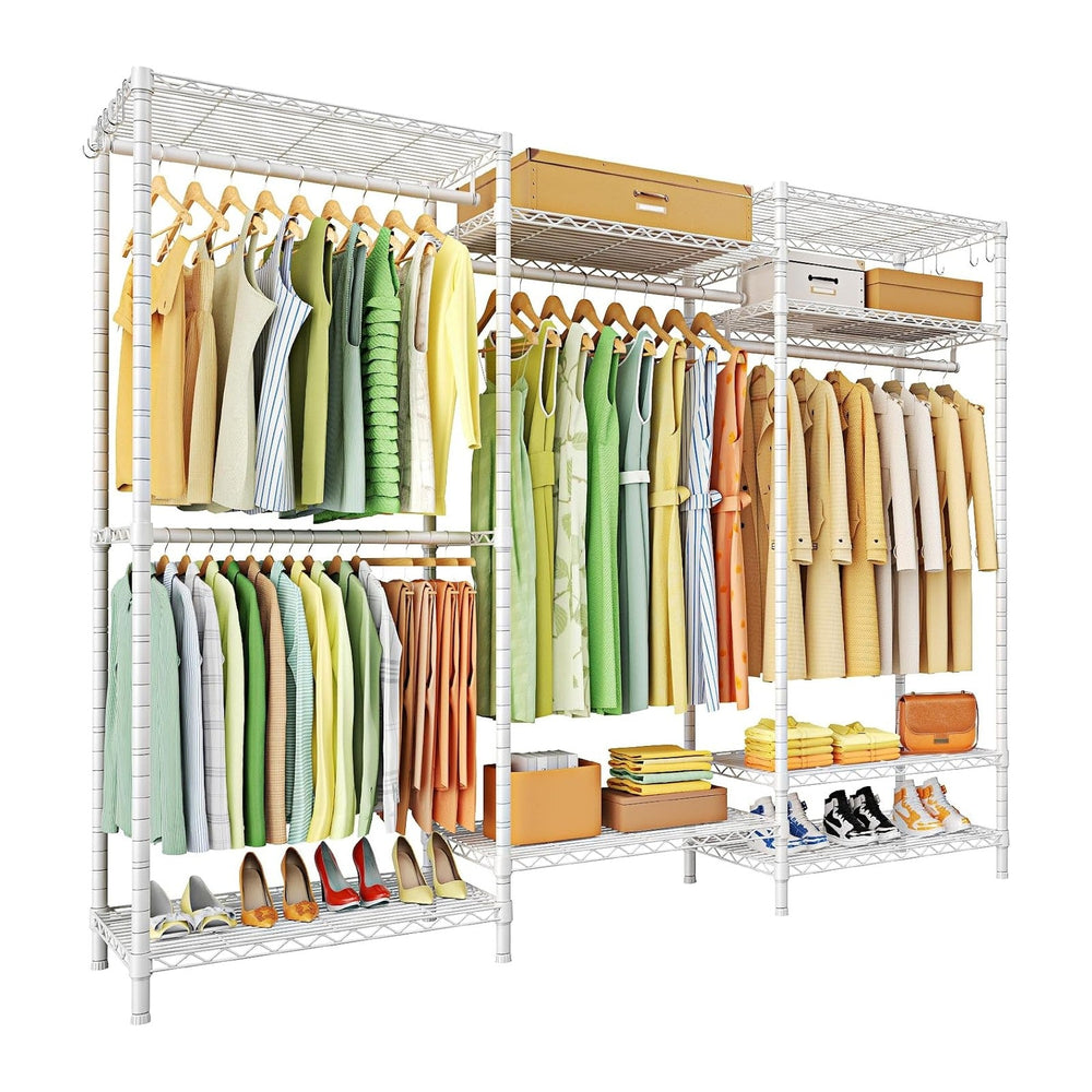 Ulif E13 Heavy Duty Clothes Rack(With 4 Hanger Rods & 8 Shelves) Freestan...