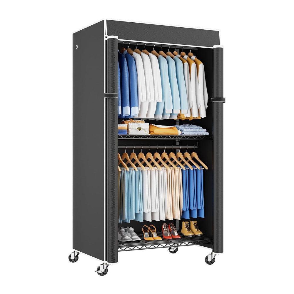 ULIFHOME P8C Heavy Duty Clothes Rack(With Extended Width Design) Rolling Clot...
