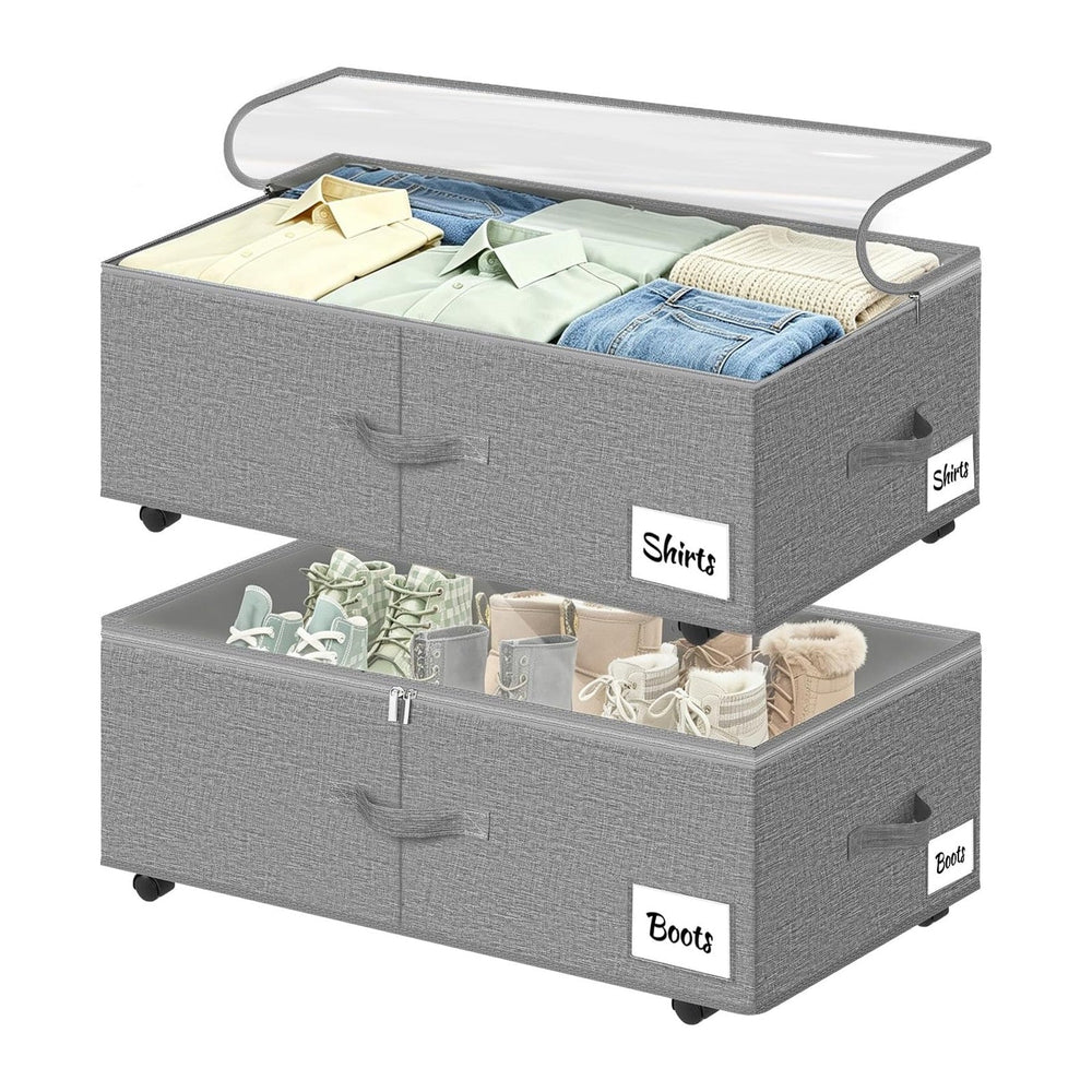 Under Bed Storage with Wheels, 2 Pack Underbed Storage Containers with Clear ...