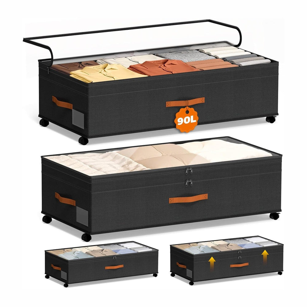 Under Bed Storage with Wheels, 35.5 inches Underbed Storage Large Capacity Un...