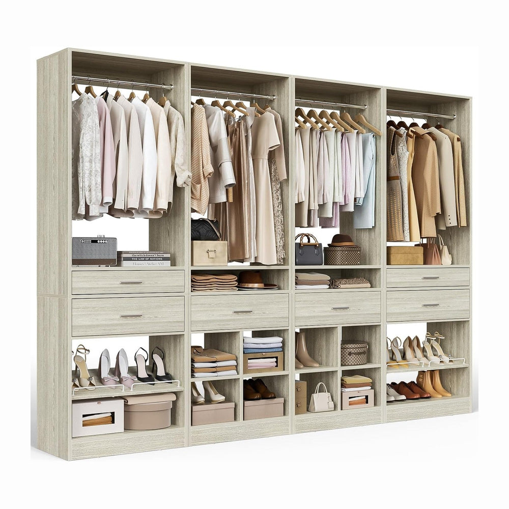 Unikito Closet System, 8.3FT Closet Organizer with 6 Wooden Drawers, Hanging ...
