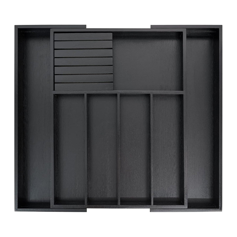 VaeFae Bamboo Silverware Drawer Organizer, 7 Slots, Black