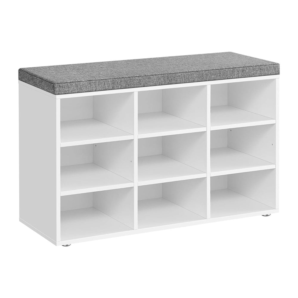 VASAGLE Shoe Bench with Cushion, 9 Compartments, 11.9 x 30.9 x 18.9 Inche