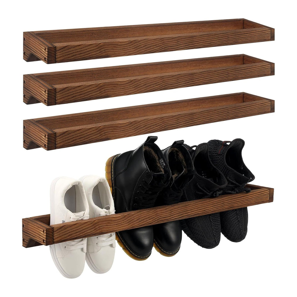 Wenqik 4 Pcs Wall Mounted Wooden Shoe Rack Wood Wall Hanging, Burnt Wood