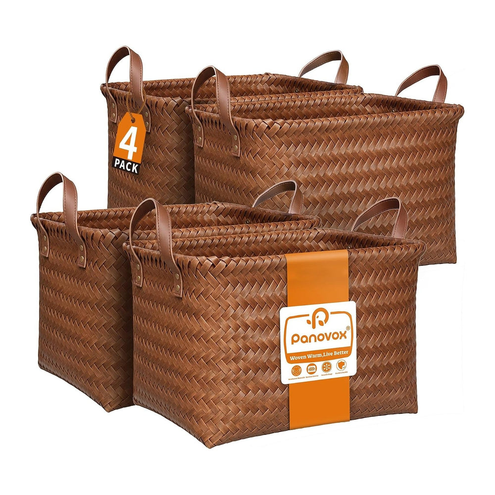 Wicker Storage Baskets, 4 Pack Woven Baskets for Shelves, Brown