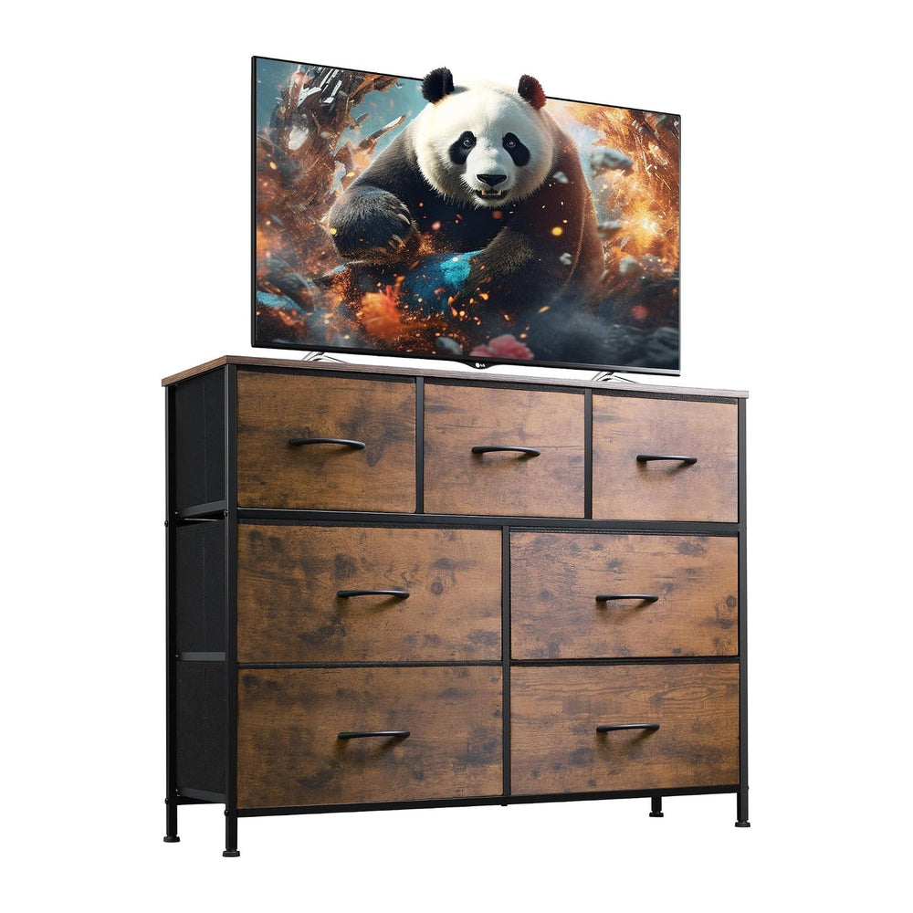 WLIVE Dresser for Bedroom, 7 Drawers, TV Stand, Rustic Brown Wood Grain
