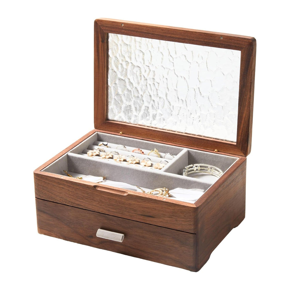 Wooden Jewelry Box, 2-Layer Organizer with Drawer, ek06-b-walnut