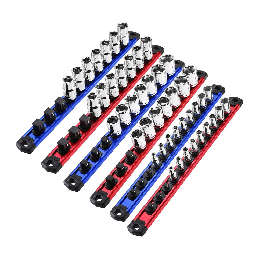 WORKPRO Magnetic Socket Organizer Set, 6-Piece 1/4” 3/8” 1/2” Socket Rails