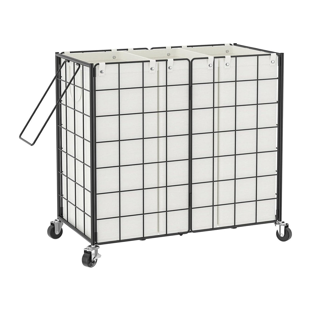WOWLIVE Laundry Basket 3 Section with Wheels, Metal Rolling Laundry Hamper