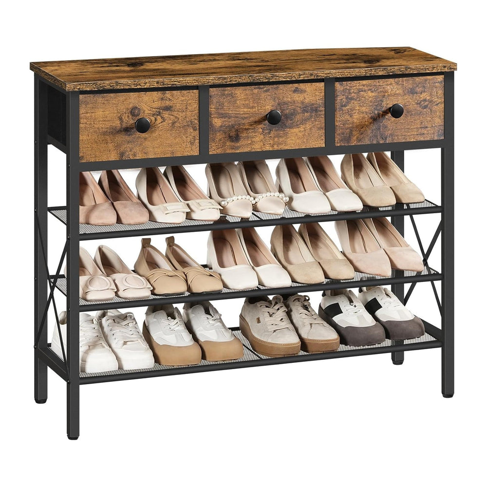 YATINEY 4-Tier Shoe Rack with 3 Drawers, Metal Shoe Organizer for 15 Pairs wi...