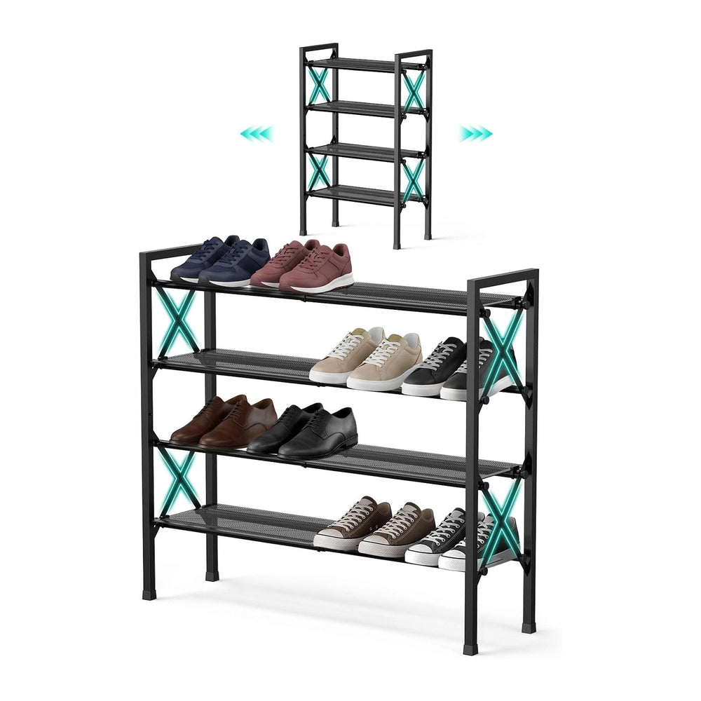 YEASHEIN 4-Tier Expandable Shoe Rack Organizer with Wire Mesh Shelf - Black