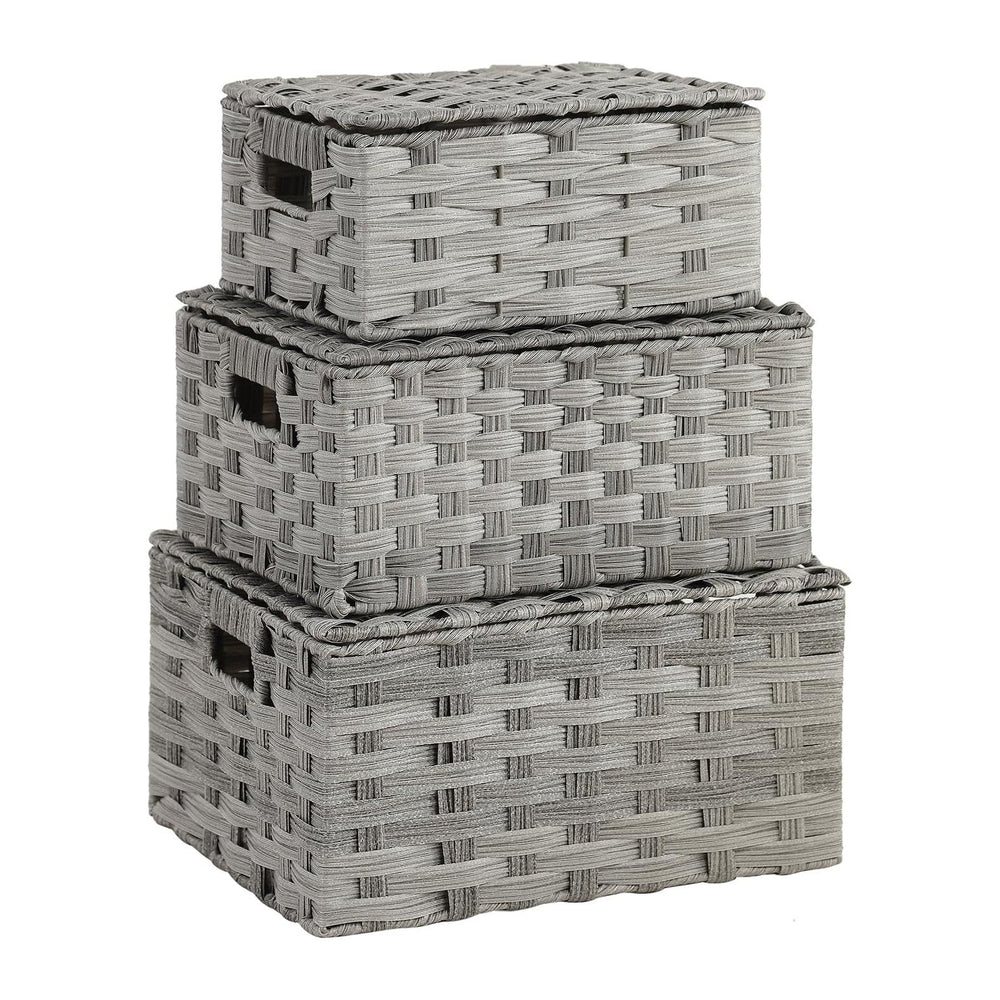 YMhoart Woven Storage Bins With Lids Shelf Baskets Wicker Organizing Rattan B...