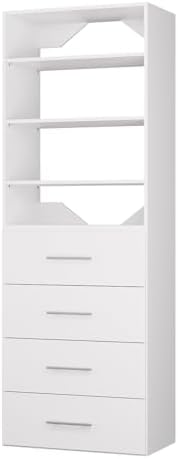ROOMTEC Modular Closet System, 25.5" 4 Drawer Shelf Closet Tower Wall-Mo...