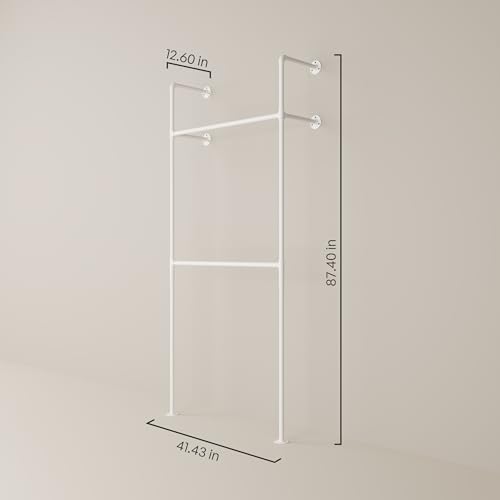 pamo Industrial Clothing Rack Wall Mounted White – 41" W × 87" H, 4...