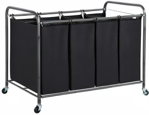 Laundry Sorter 4 Section, 4 Bag Clothes Hamper, Rolling Laundry Cart Basket w...