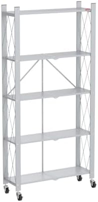 DEANIC 5 Tier Foldable Storage Shelves with Wheels, Large Capacity Shelving U...