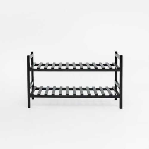 PJ Wood - Wooden 2 Tier Shoe Rack - 6 Pair Storage, Black