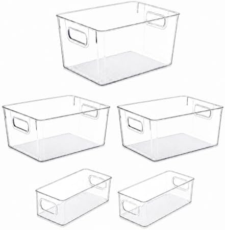 Set of 5 Stackable Fridge Organizers and Storage Bins, 2 Small, 2 Medium &amp...