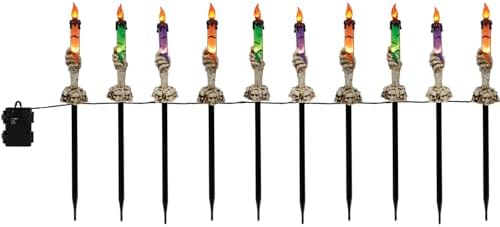 WATERGLIDE Halloween Decoration Candle Light Stakes, 10 Pack Skeleton Hands H...
