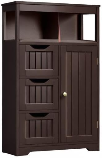 Yaheetech Freestanding Bathroom Storage Cabinet with 3 Drawers, Espresso