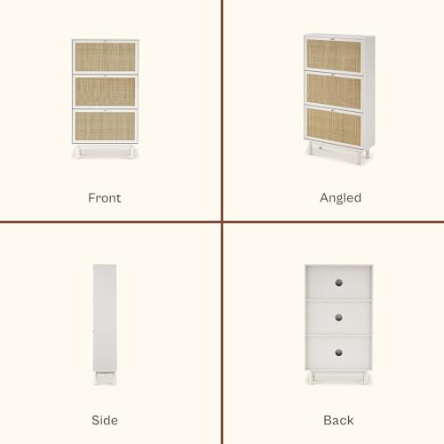 mopio Hannah Shoe Cabinet, Natural Rattan Farmhouse Shoe Storage Organizer, 3...