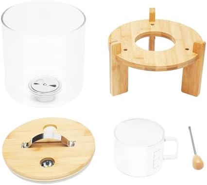 Glass Rice Dispenser with Bamboo Stand,Flour Cereal Container w/ Bamboo Lid &...