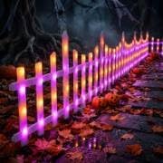 8 Pcs Light up Halloween Fence Outdoor Yard Garden, Purple,Orange