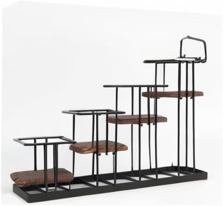 Coffee Syrup Organizer Rack, Rustic Wood and Metal Wire, 4-Tier Display Holde...